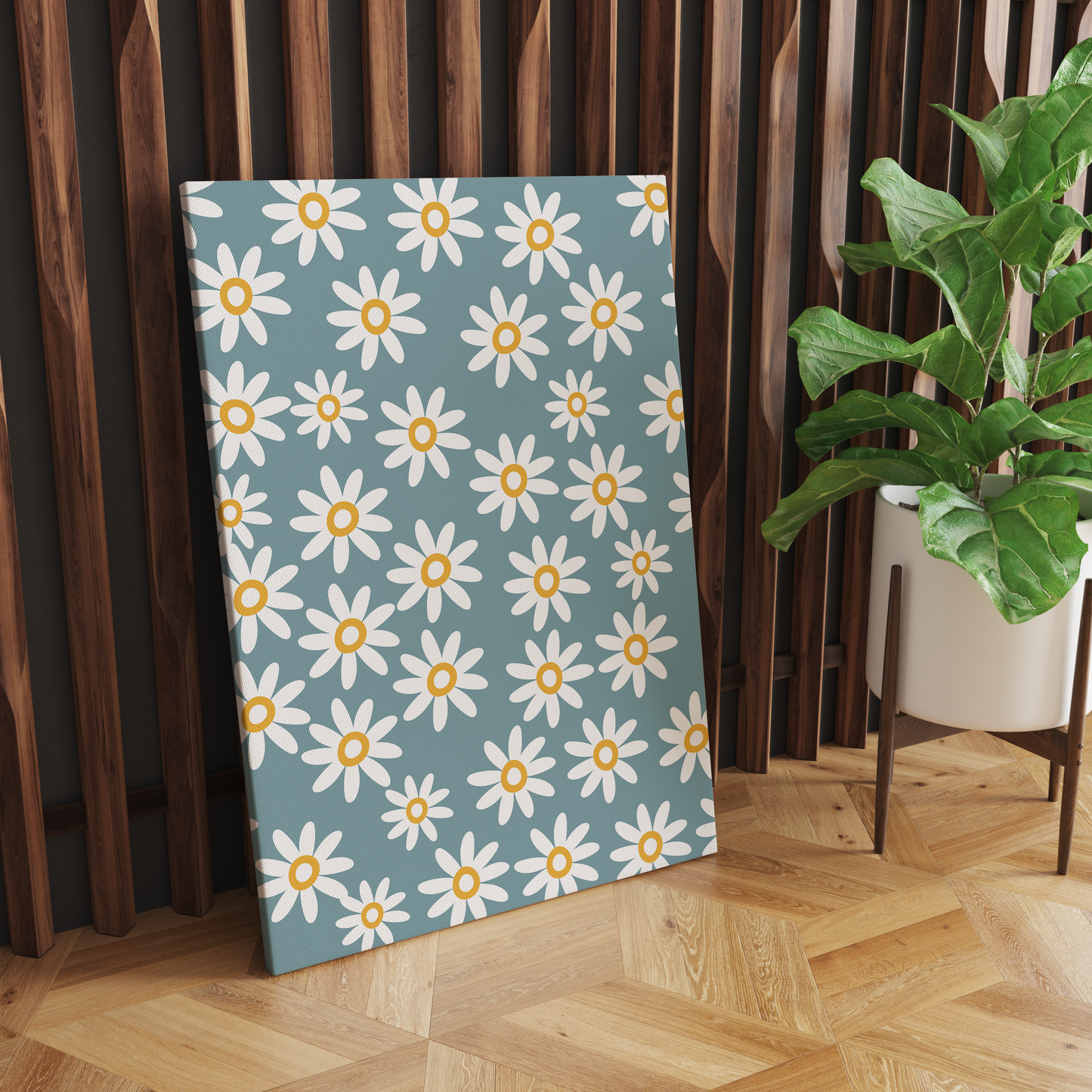 White Daisies on Blue Background Canvas Print