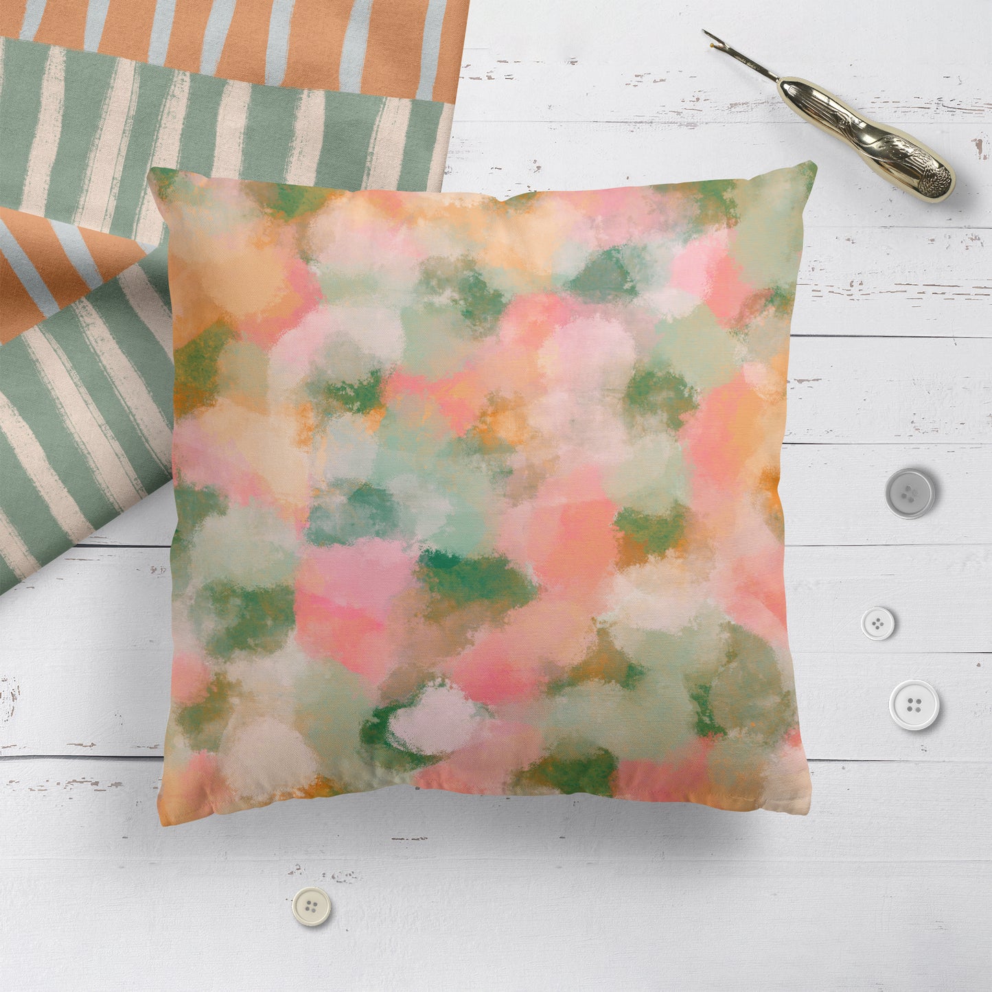 Blurry Garden Pink Green Fuchsia Blush Throw Pillow