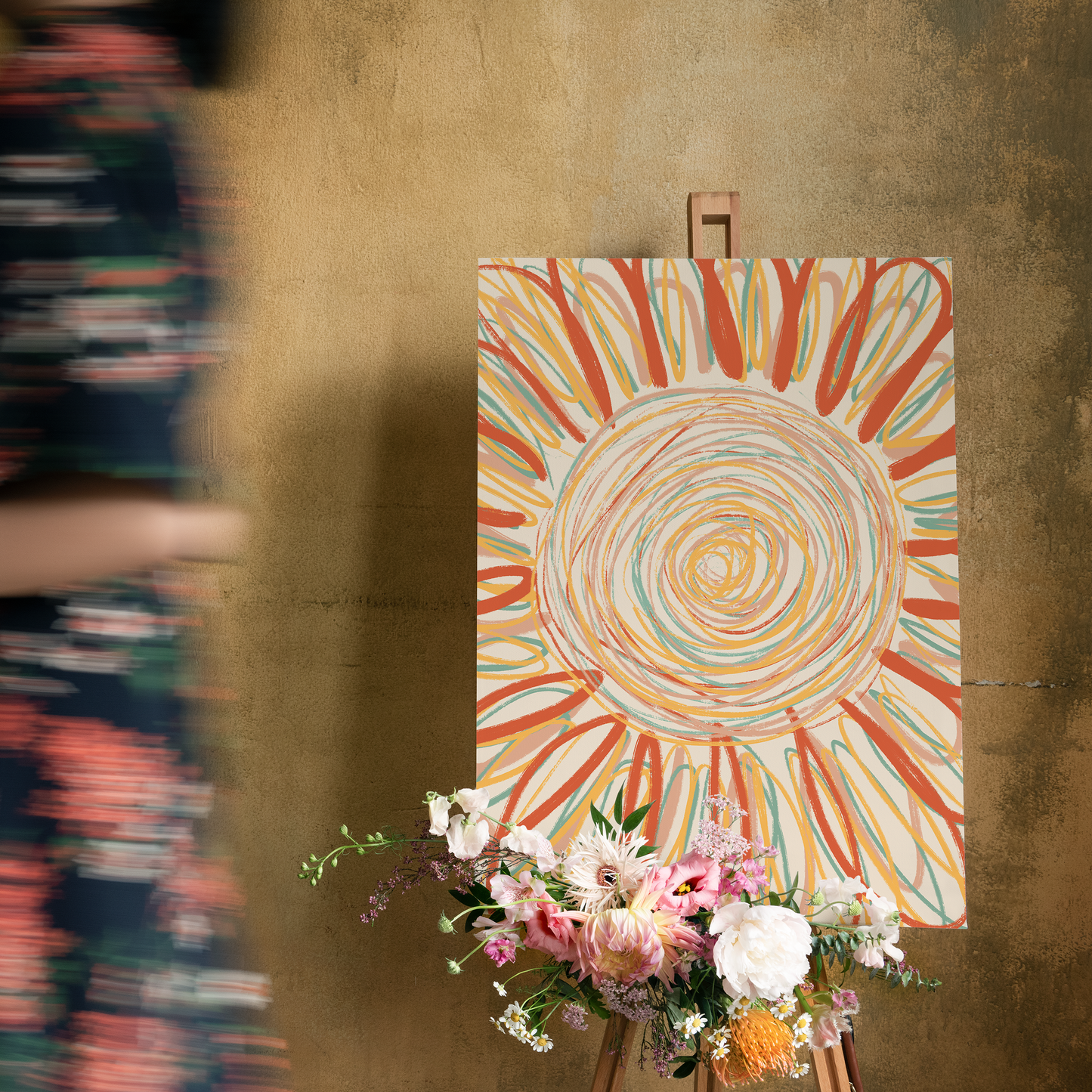 Abstract Boho Painted Sunflower Canvas Print