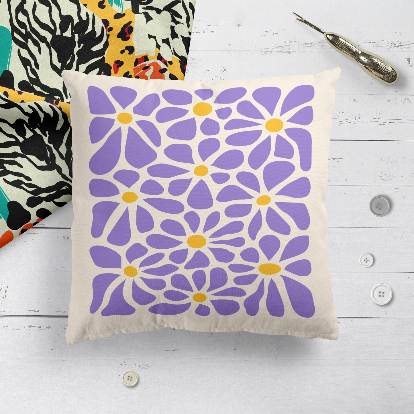 Purple Flowers Pattern Throw Pillow