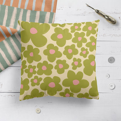 Vintage Green Floral Throw Pillow