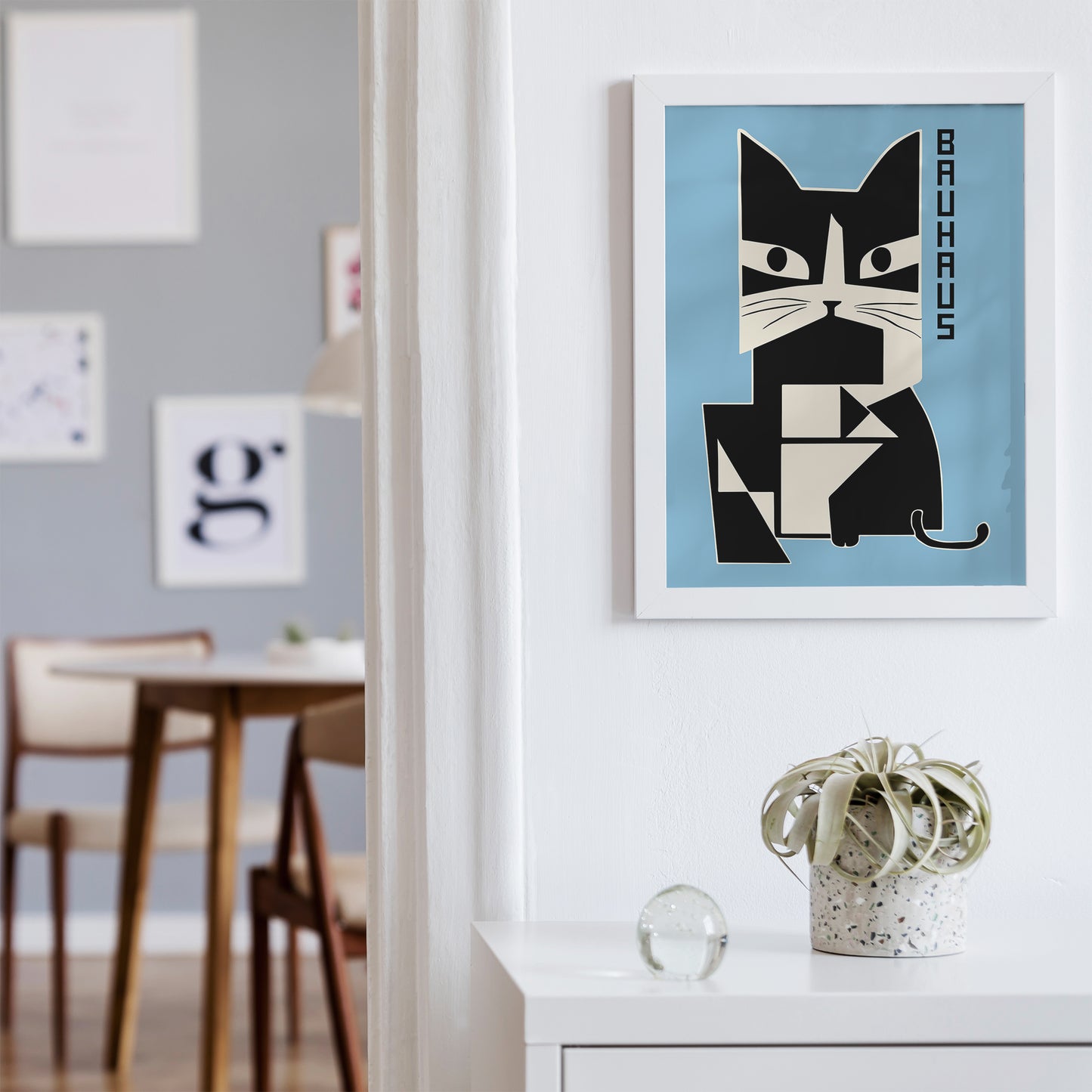 Bauhaus Cat Blue Poster