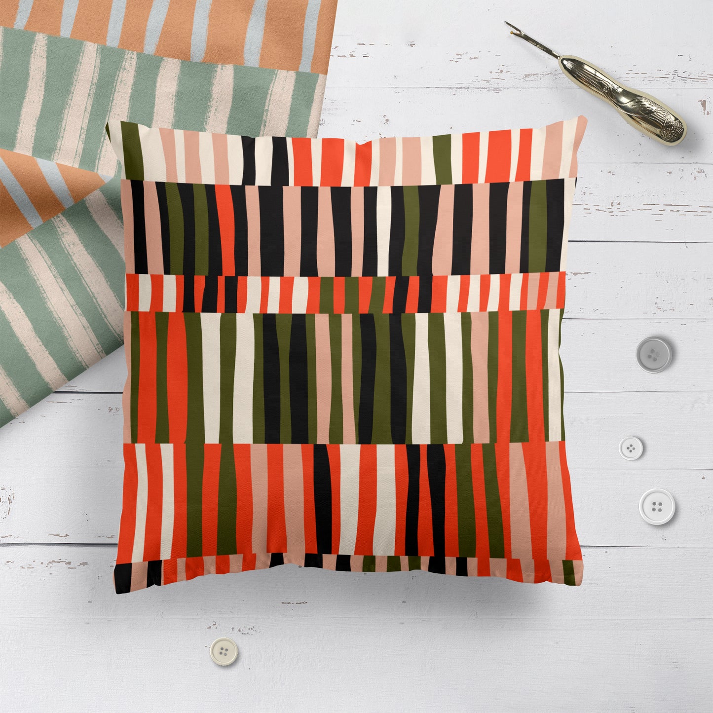 Colorful Mid Century Modern Throw Pillow