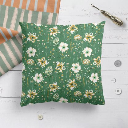 Green Floral Vintage Throw Pillow