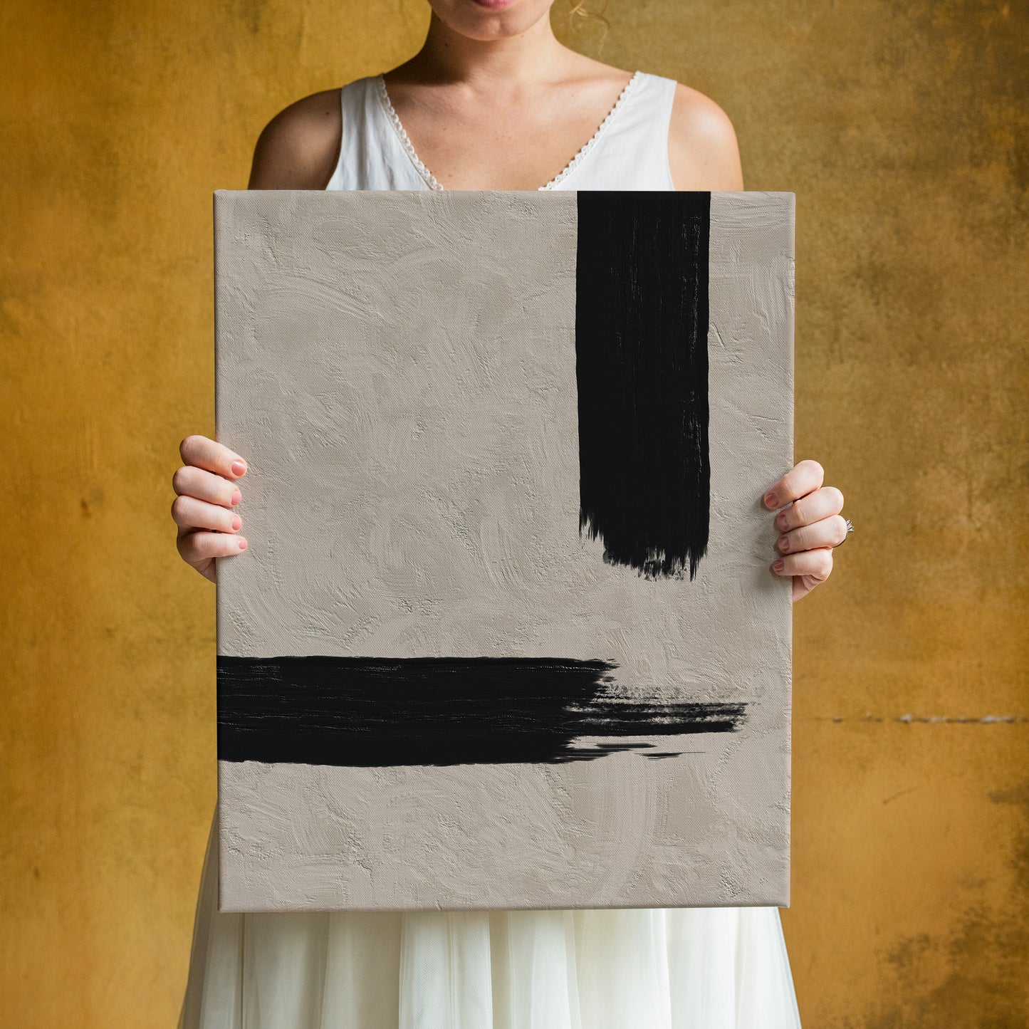 Black Brush Modern Painted Canvas Print