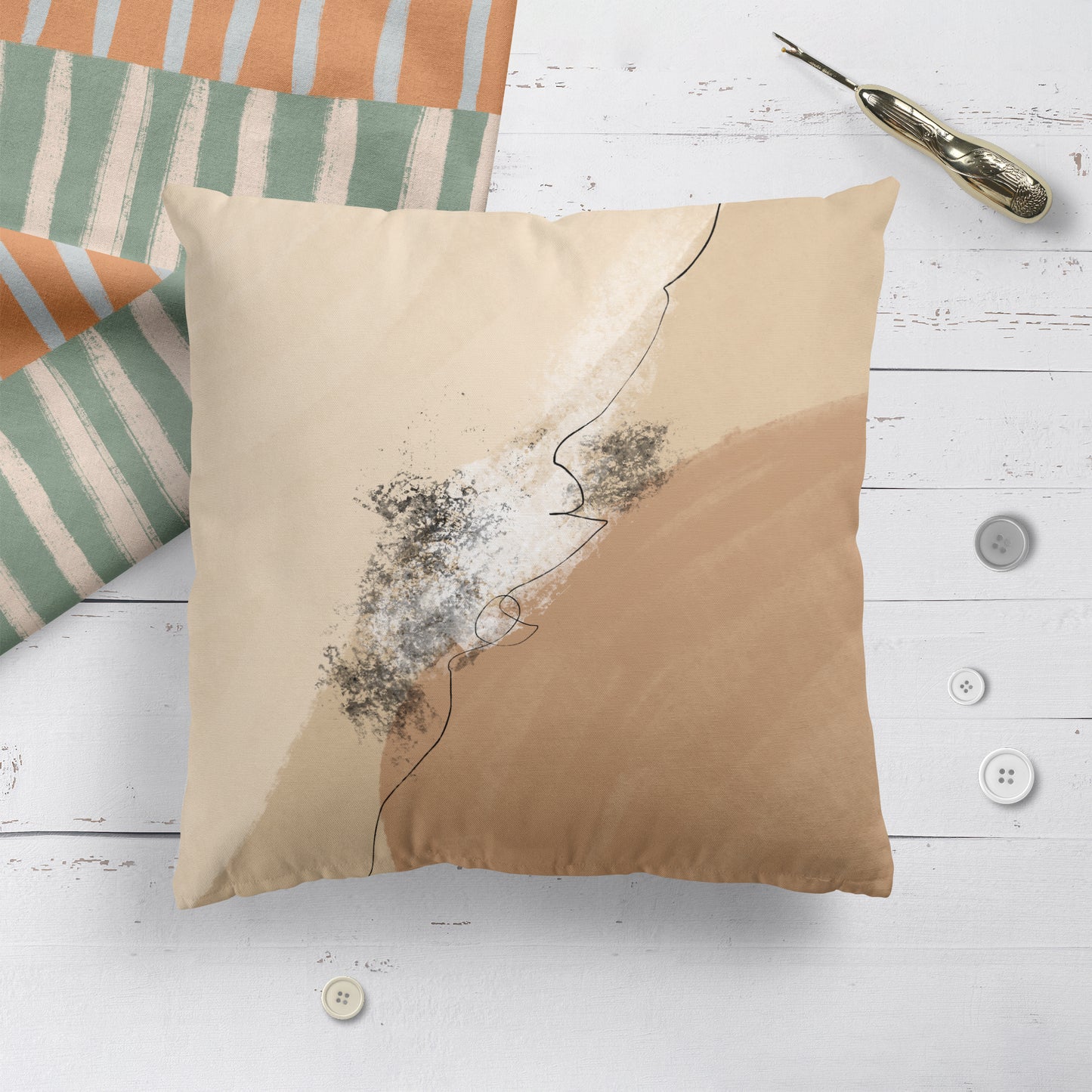 Painted Beige Abstract Scandinavian Throw Pillow