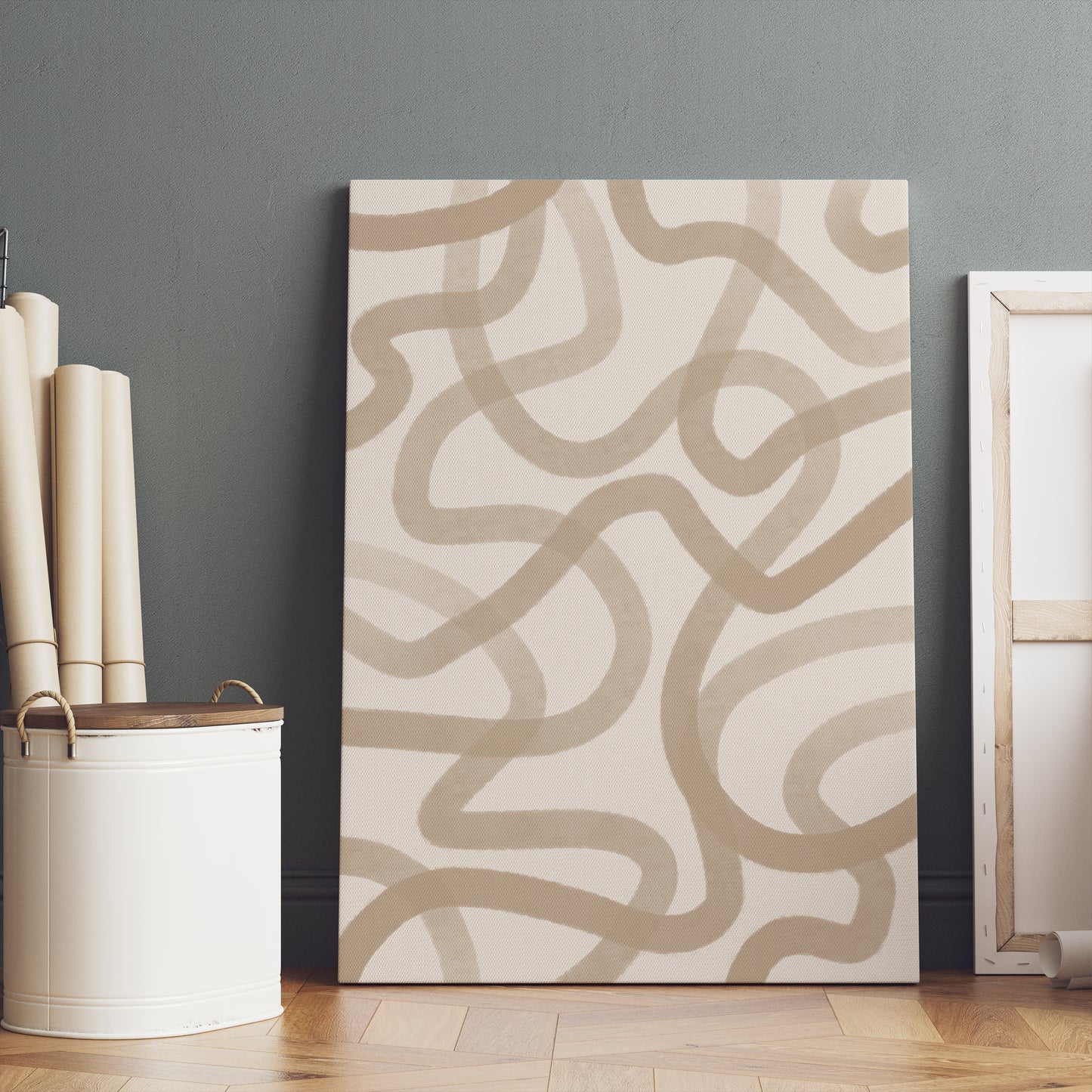 Light Beige Abstract Line Art Canvas Print