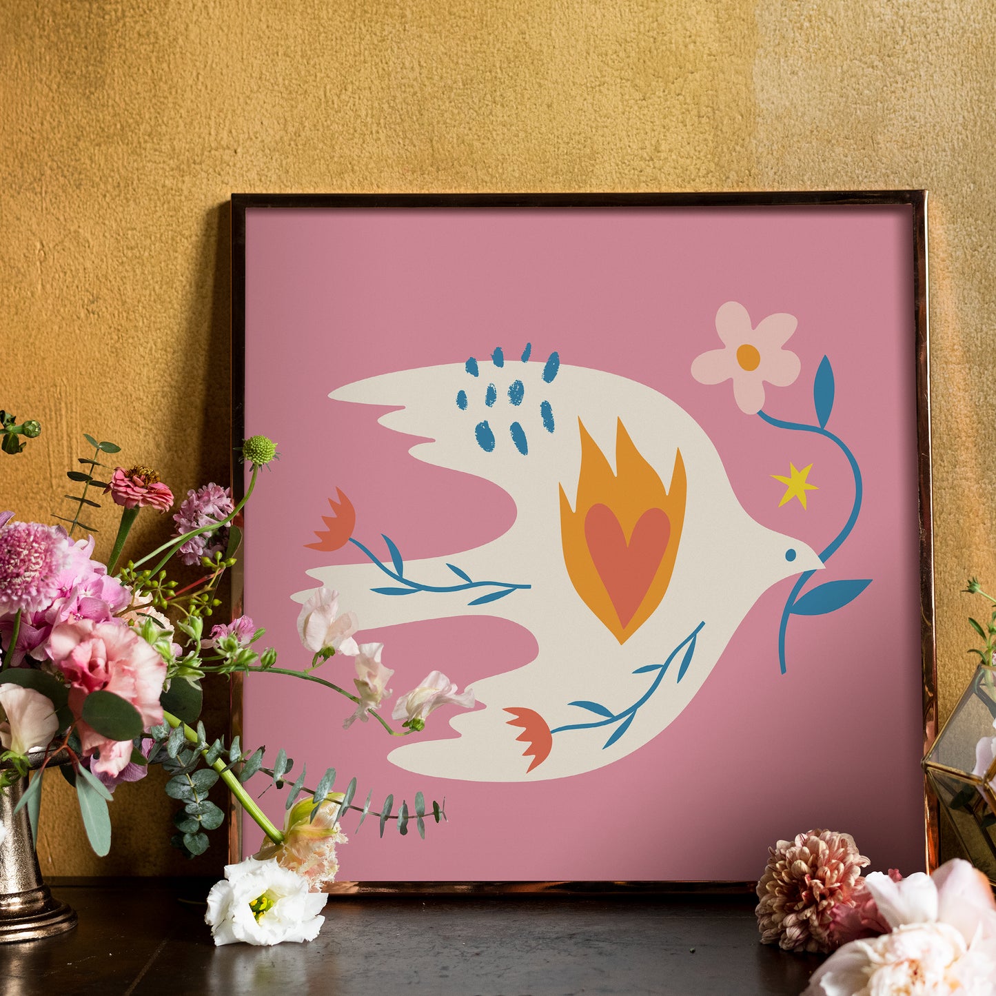 Pink Love&Peace Dove Print