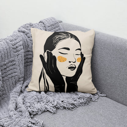 Thinking Woman, Handdrawn Art Throw Pillow