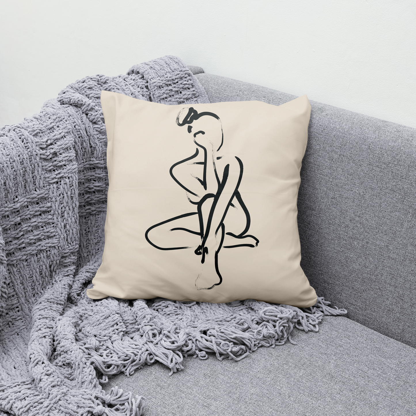 Sitting Woman Line Art Throw Pillow