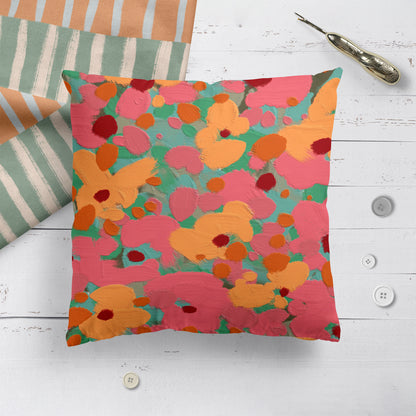 Colorful Acrylic Floral Painting Throw Pillow