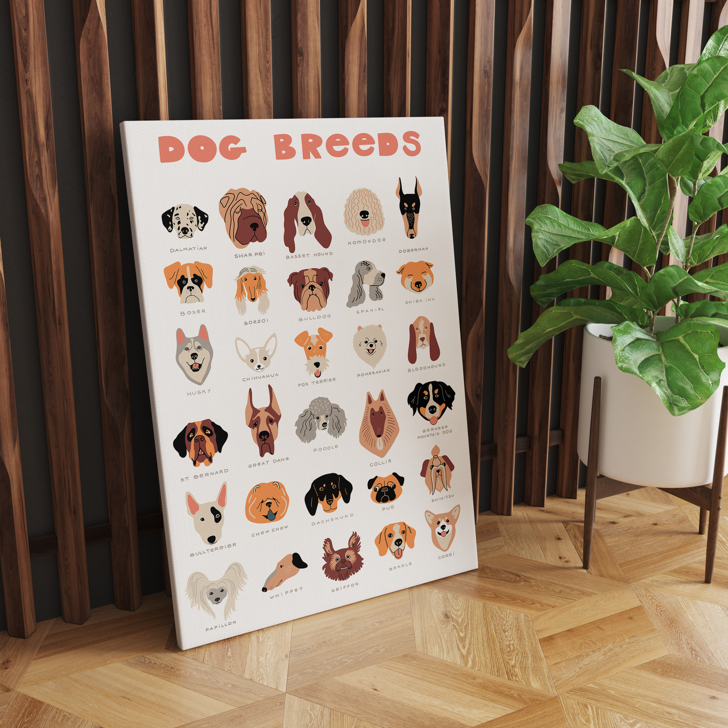 Dog Breeds, Art for Kids Room Canvas Print