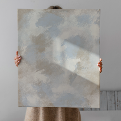 Delicate Beige Blue Abstract Art Canvas Print