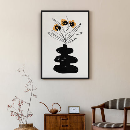Set of 2 Handdrawn Black Ink Floral Edge Style Posters
