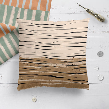 Beige Wavy Line Art Throw Pillow