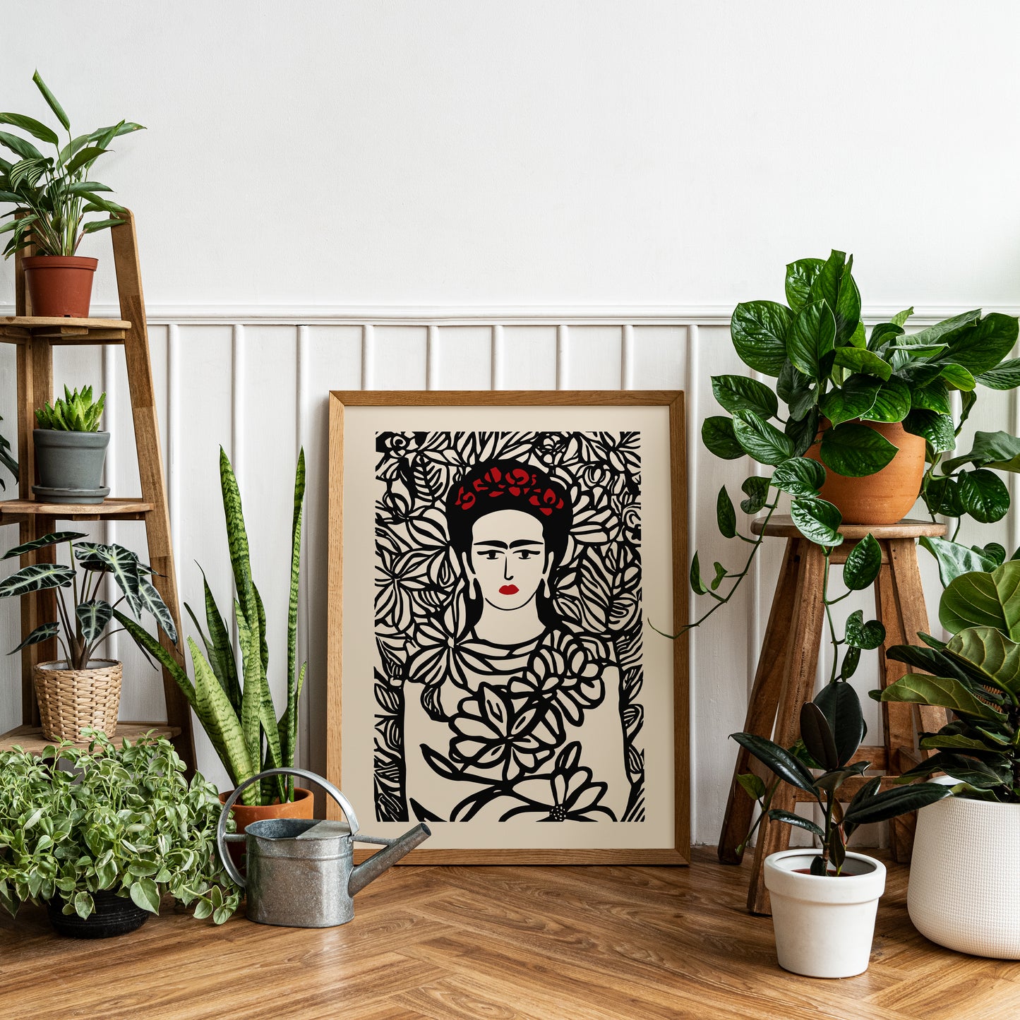 Frida Khalo Floral B&W Poster