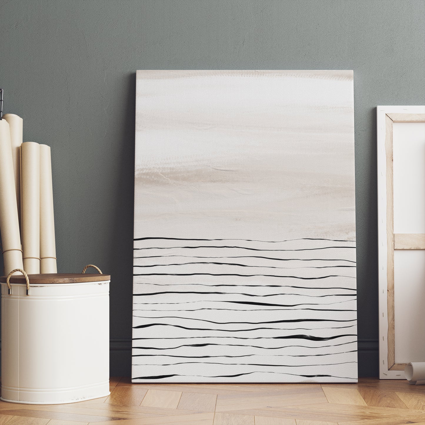 White and Beige Minimalist Canvas Painting
