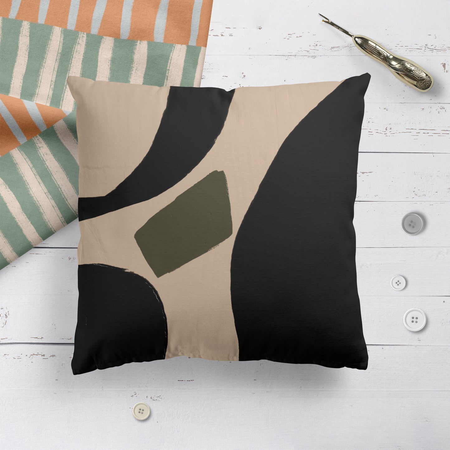 Modern Abstract Black Shapes Throw Pillow