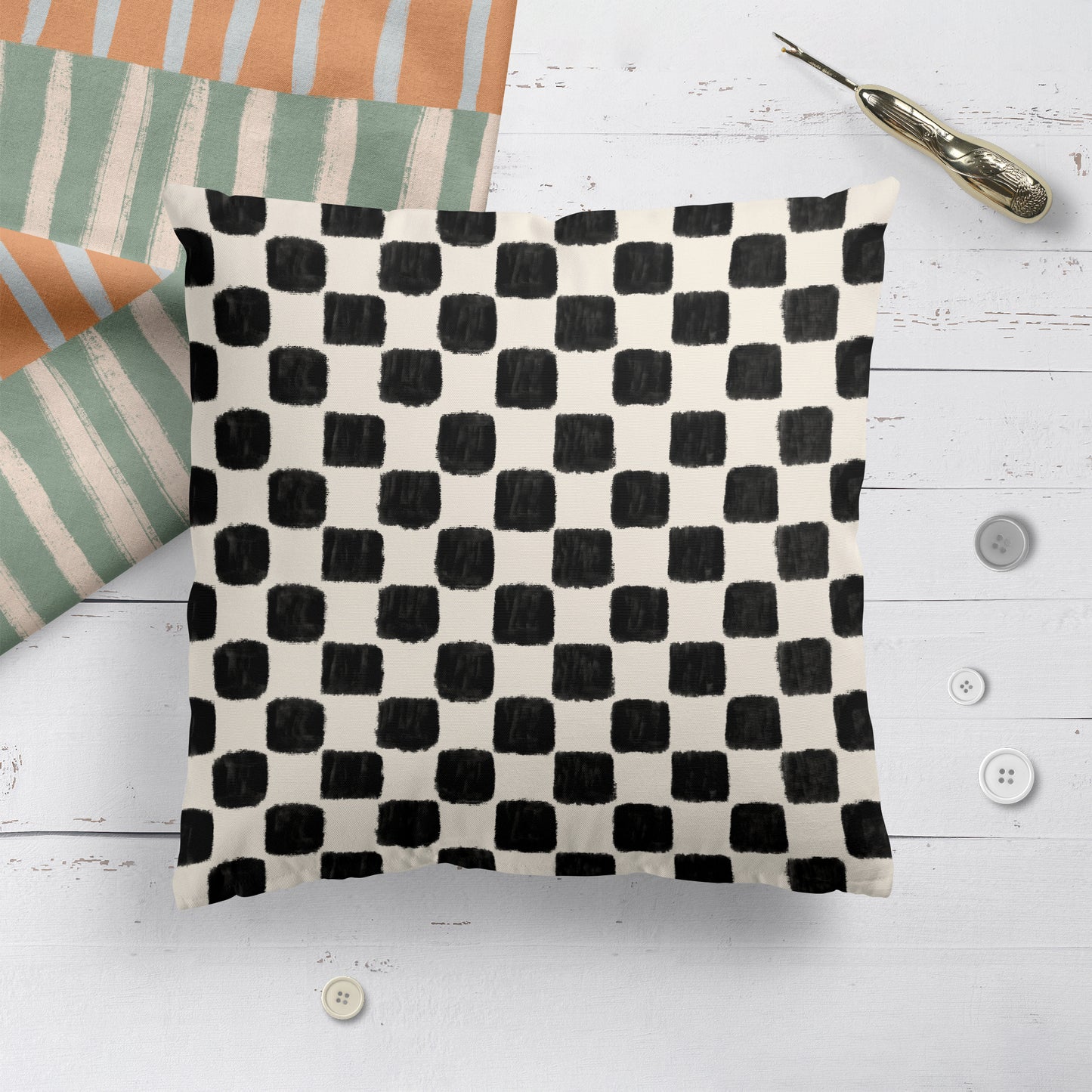 Retro Black Checkered Pattern Throw Pillow