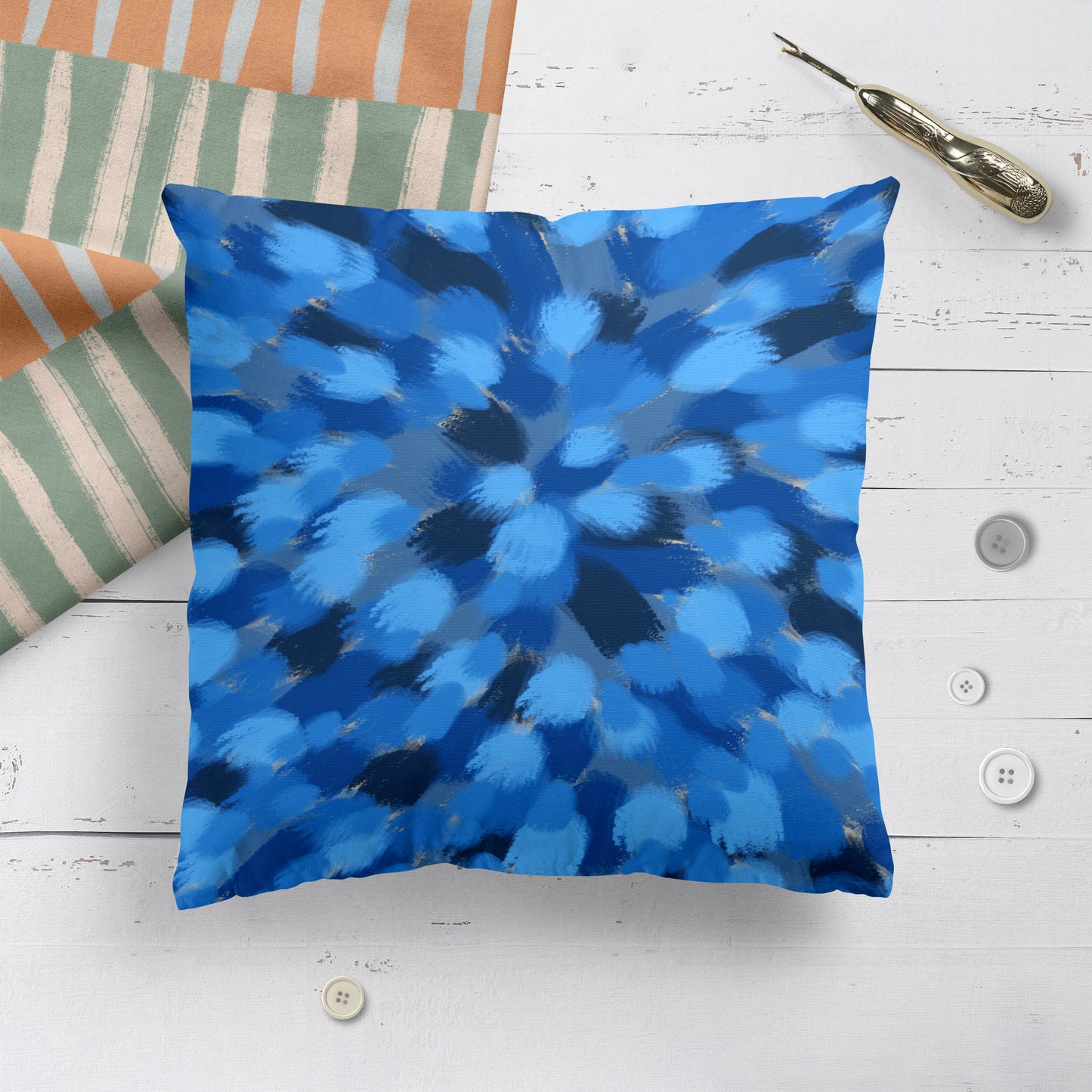 Blue Abstract Flower Throw Pillow