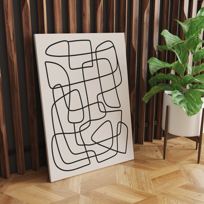 Black Line Art Painted on Canvas Print