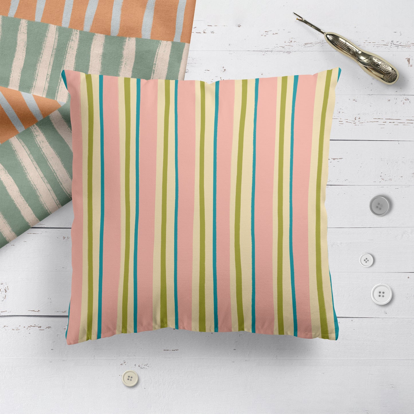 Colorful Retro Striped Pattern Throw Pillow