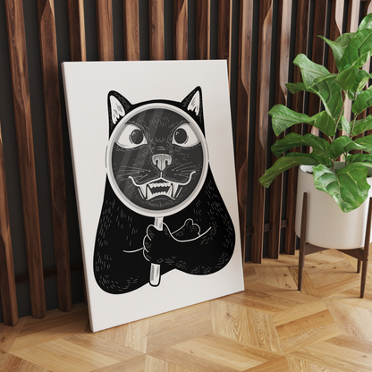 Funny Creepy Black Cat Canvas Print