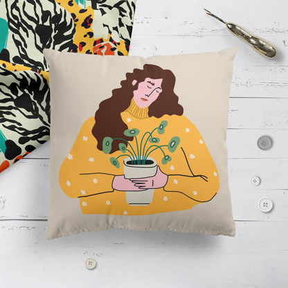 Woman with a Plant Throw Pillow