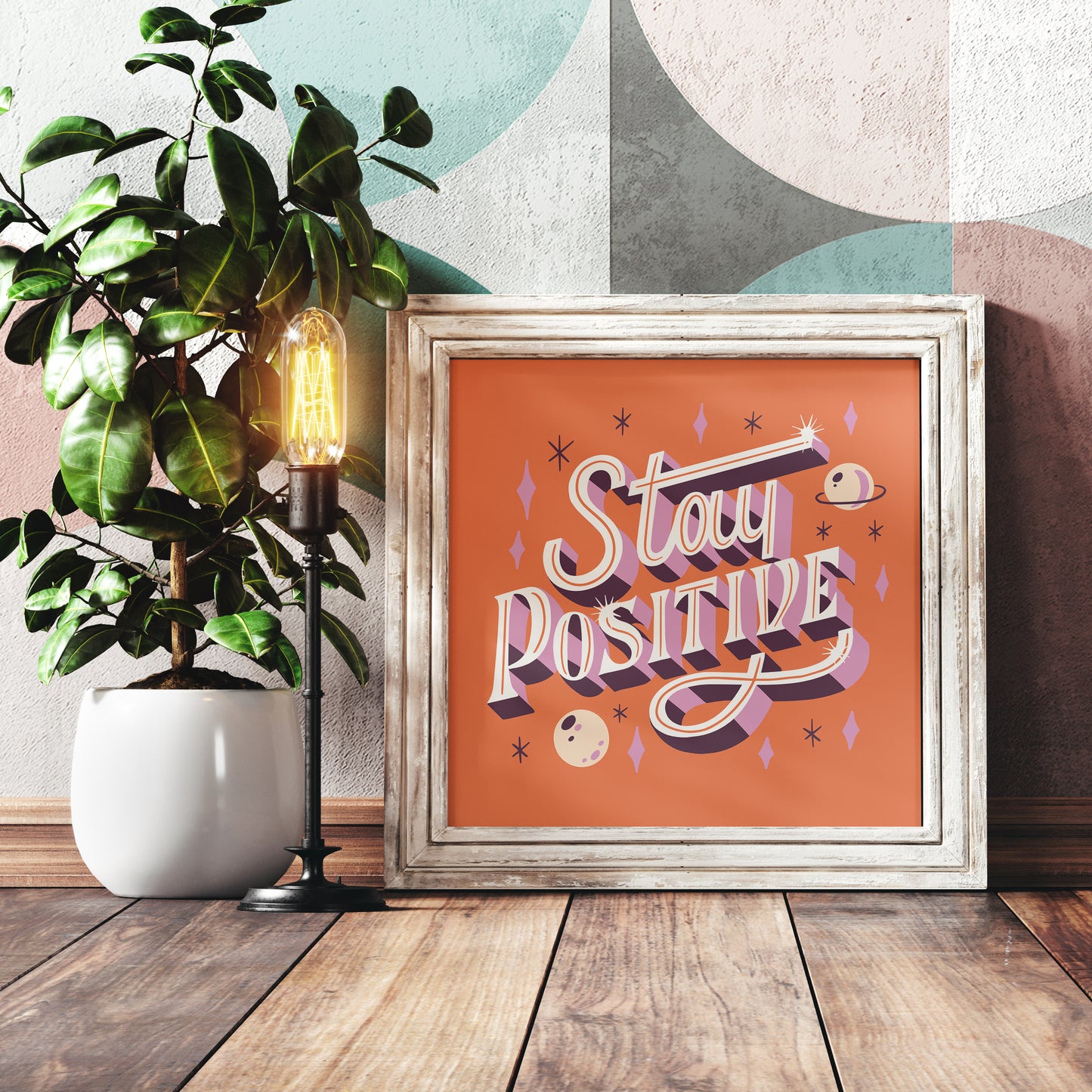 Stay Positive Colorful Square Print