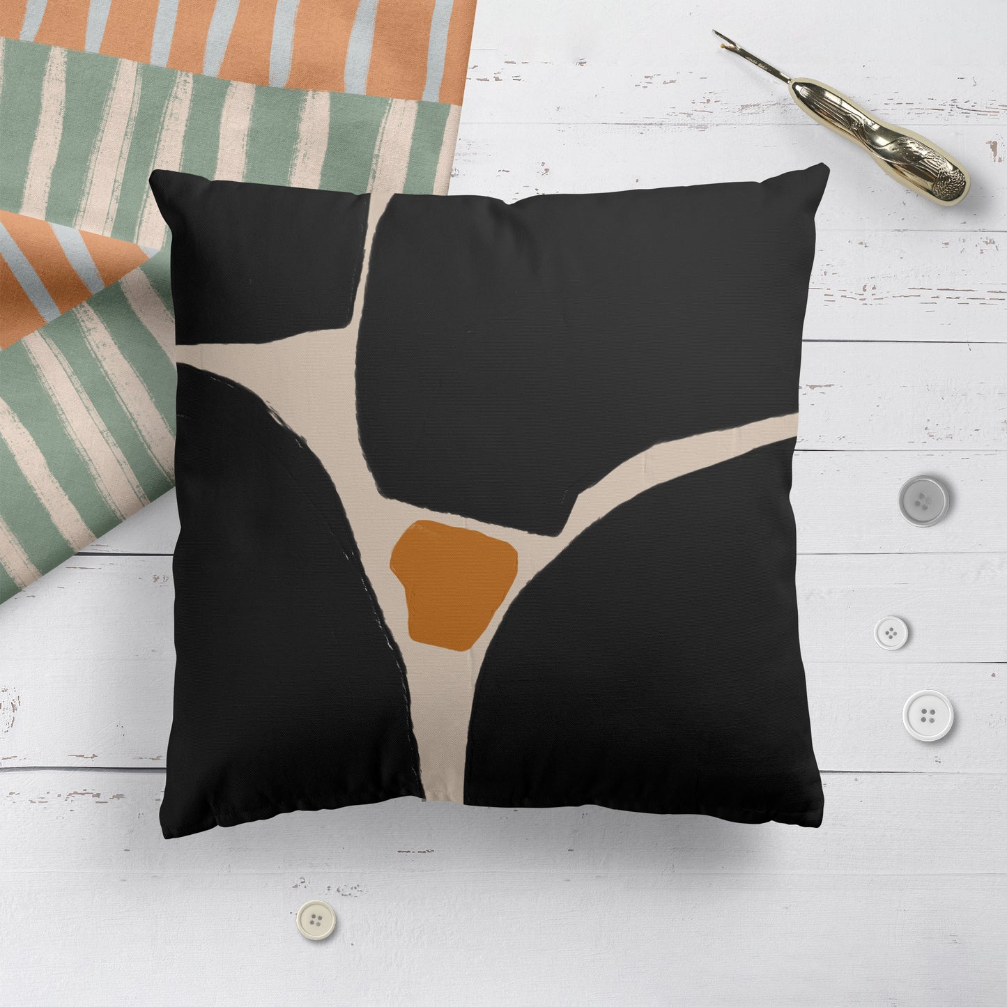 Modern Black Shapes Throw Pillow