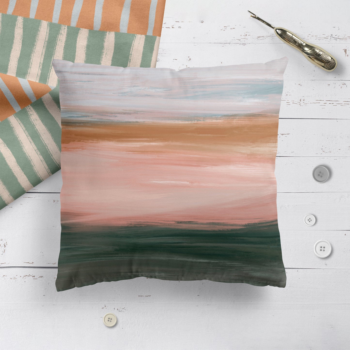 Farmland Sunrise Handdrawn Throw Pillow