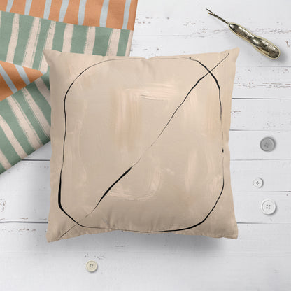 Beige Acrylic Minimalist Painting Throw Pillow