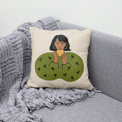 Sofia with a Cup of Tea Throw Pillow
