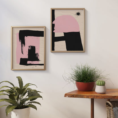 Set of 2 Pink and Black Paintbrushes Posters