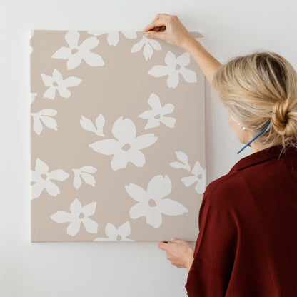 Beige White Floral Canvas Print