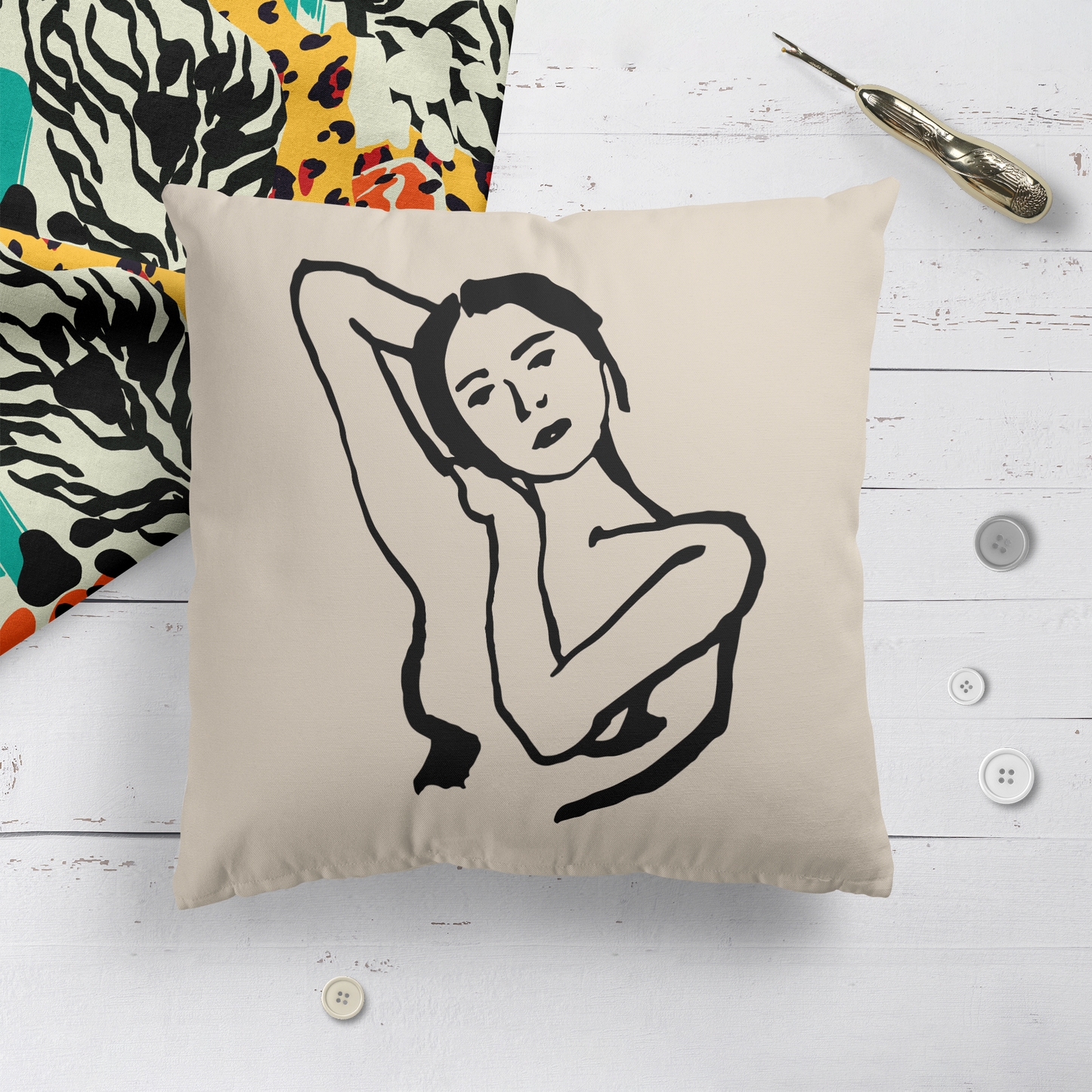 Line Art Woman Throw Pillow