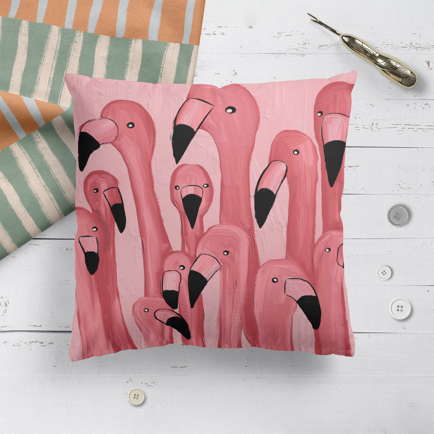 Throw Pillow with Cute Pink Flamingos