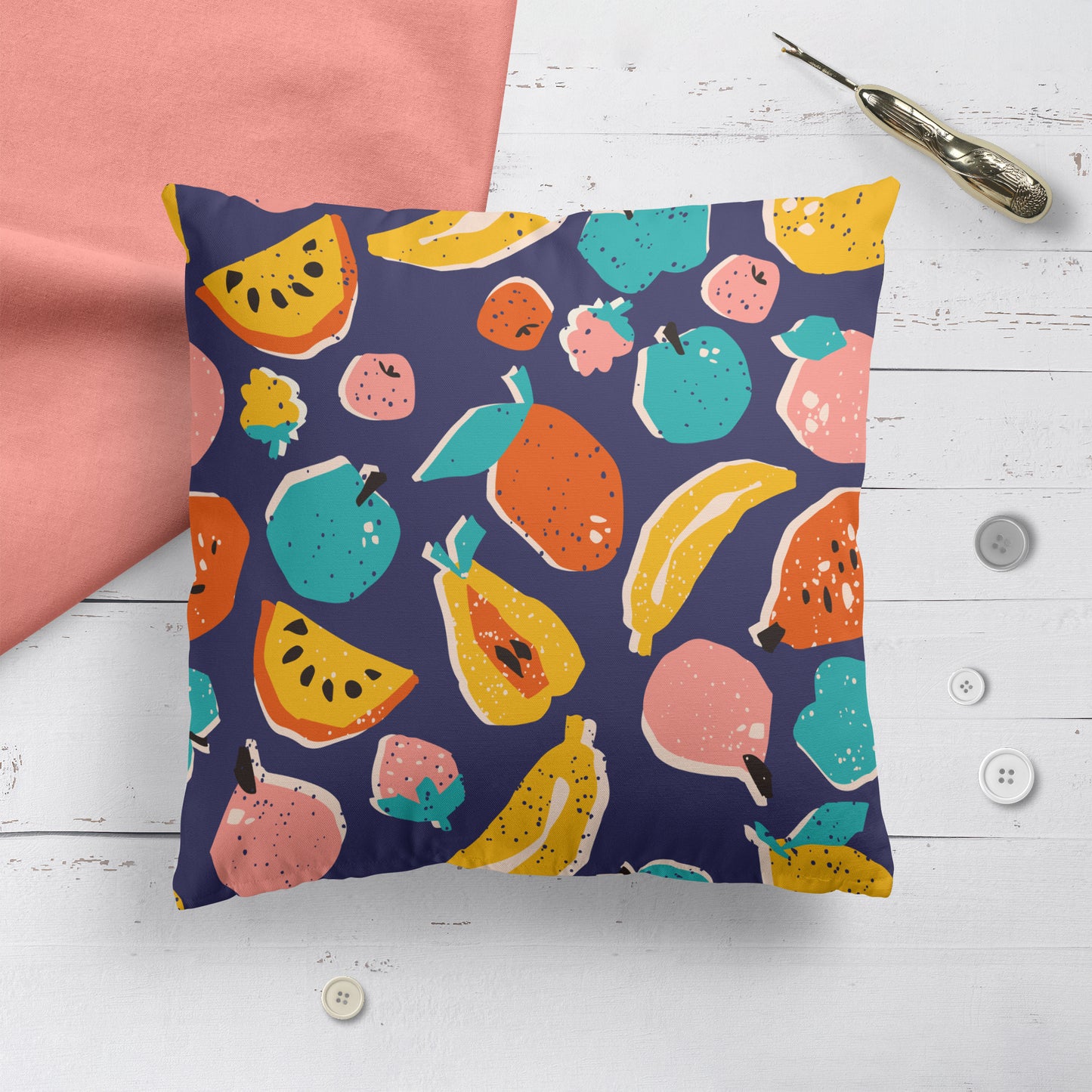 Throw Pillow with Happy Fruit