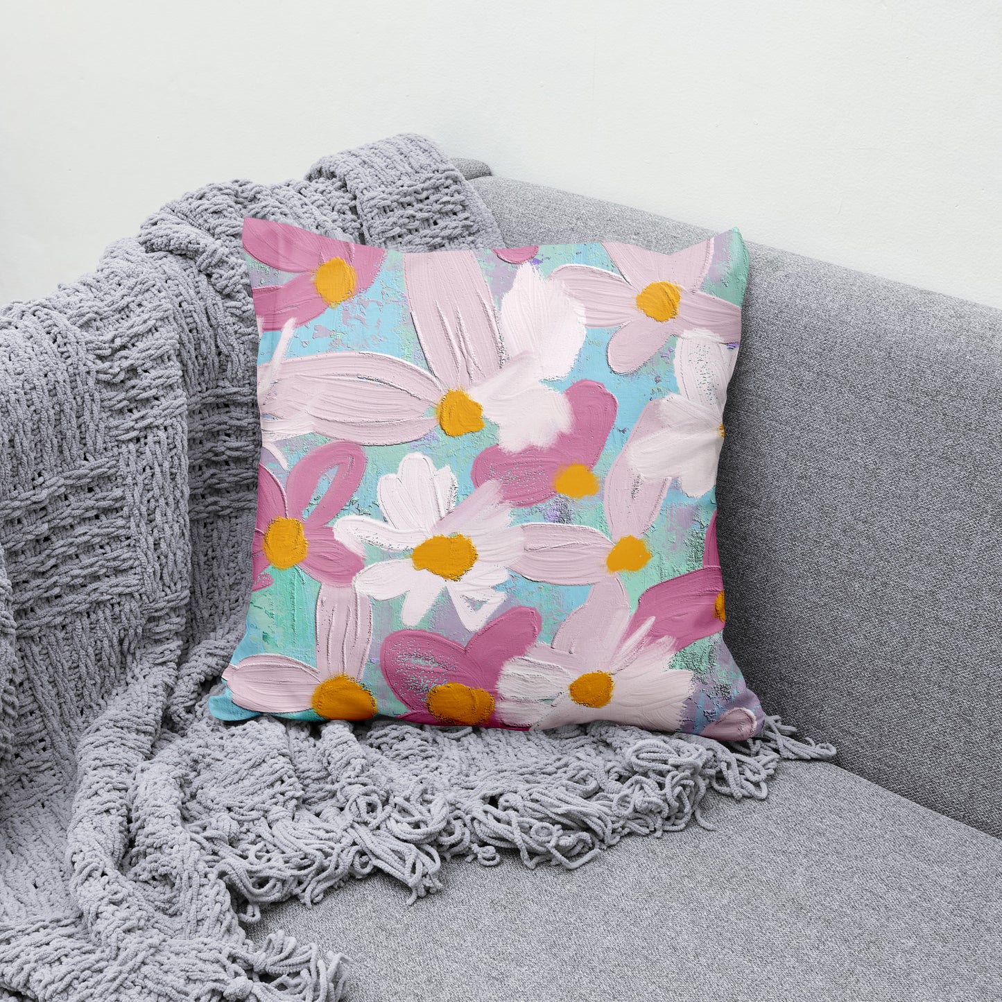 Pillow with Painted Floral Pattern