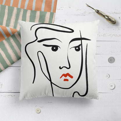 Woman Face Line Art Minimalist Throw Pillow