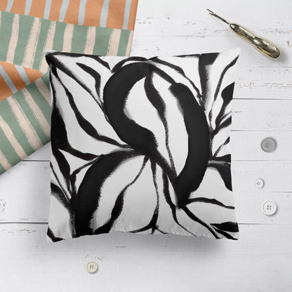 Black and White Botanical Throw Pillow