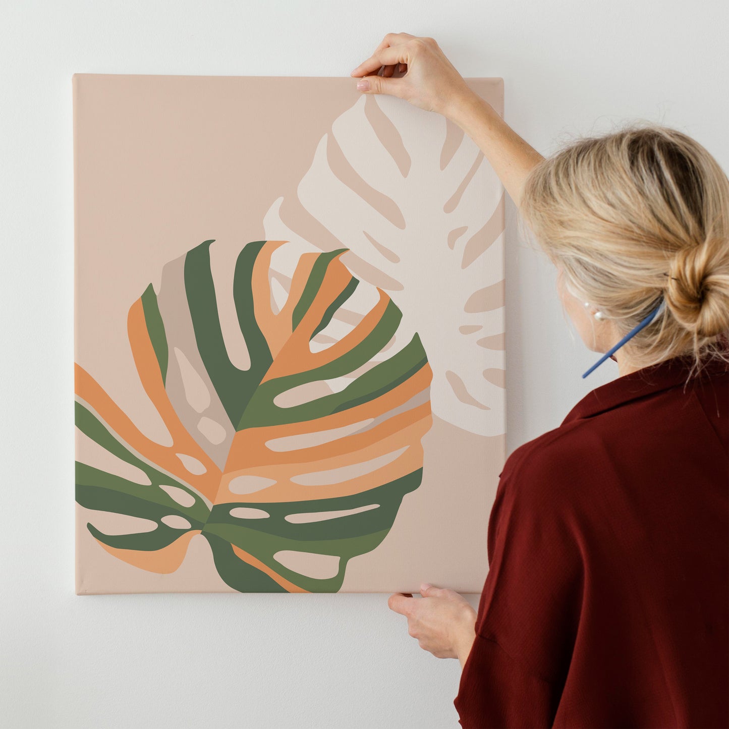 Beige Monstera Leaf Canvas Print