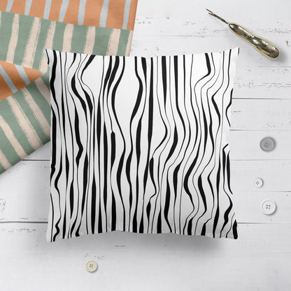 Black and White Line Art Pattern Throw Pillow