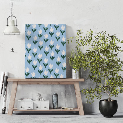 Blue Floral Botanical Pattern Canvas Print