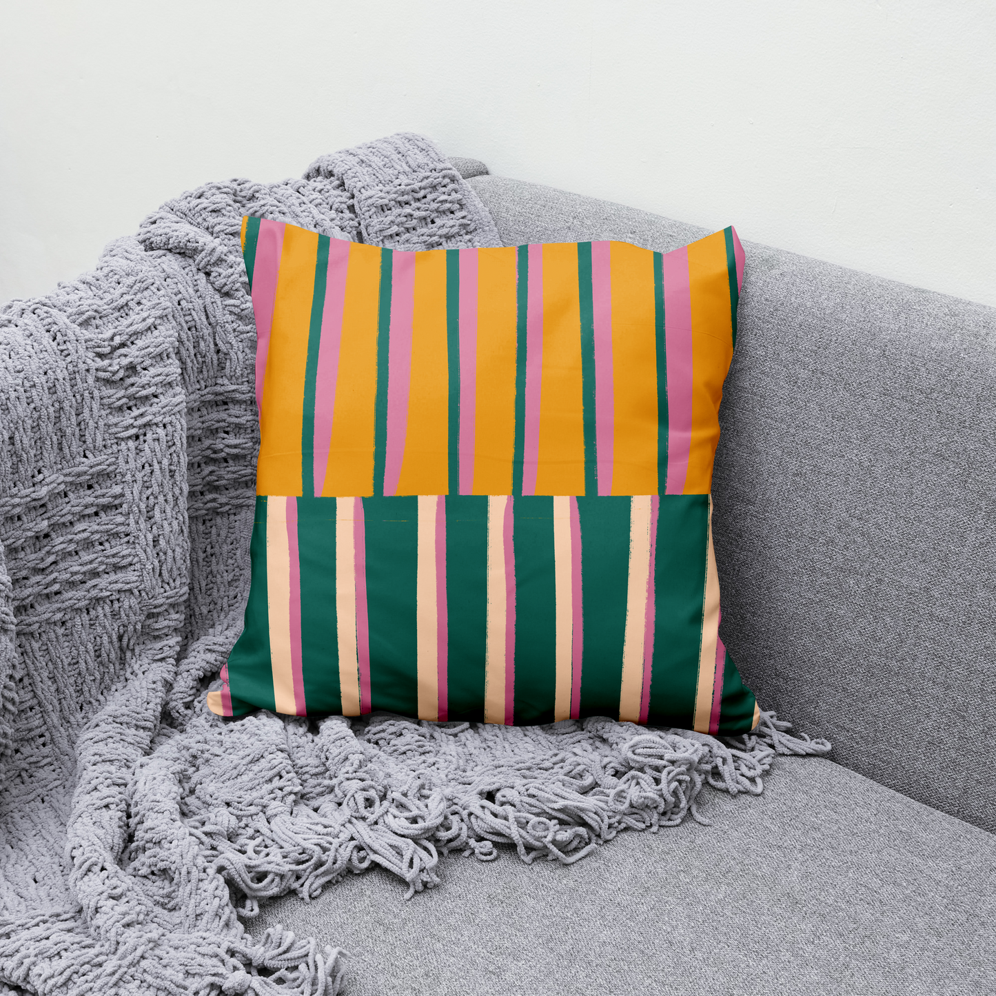 Retro Colorful Happy Striped Throw Pillow