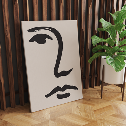 Black Line Art Face Canvas Print