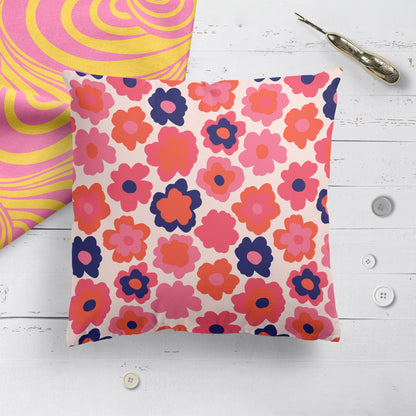 Throw Pillow with 70s Flowers