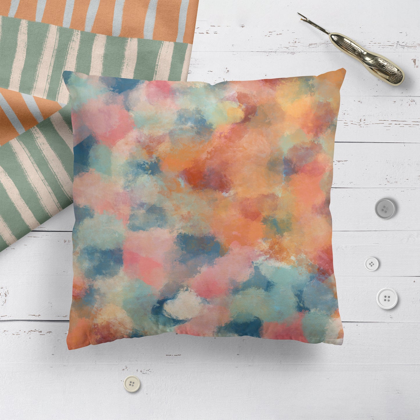 Time to Bloom Yellow Blue Orange Pink Throw Pillow