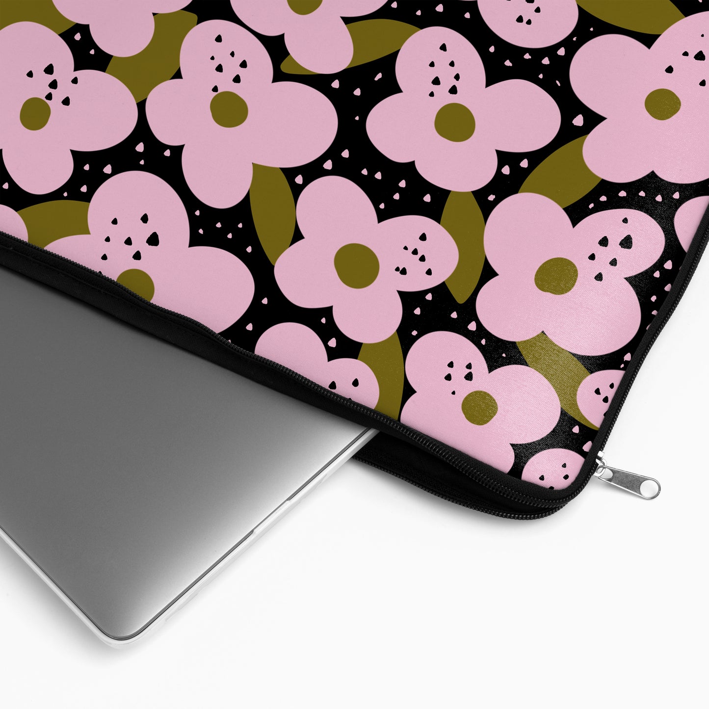 Retro Pink Flowers Pattern- Laptop Sleeve