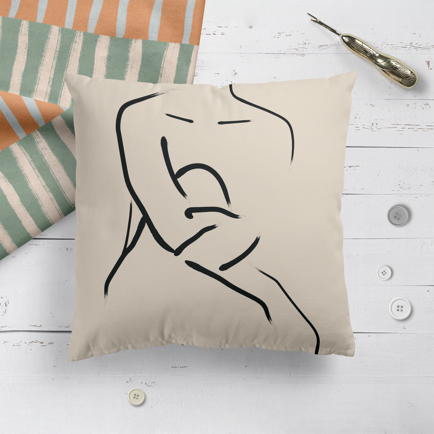 Sitting Woman Line Art Minimalist Throw Pillow